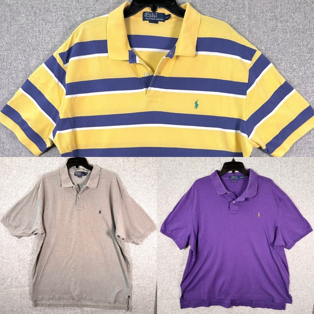 Polo Ralph Lauren XXL Men Lot of 3 Polo Shirts Tops Cotton Short Sleeve Collared